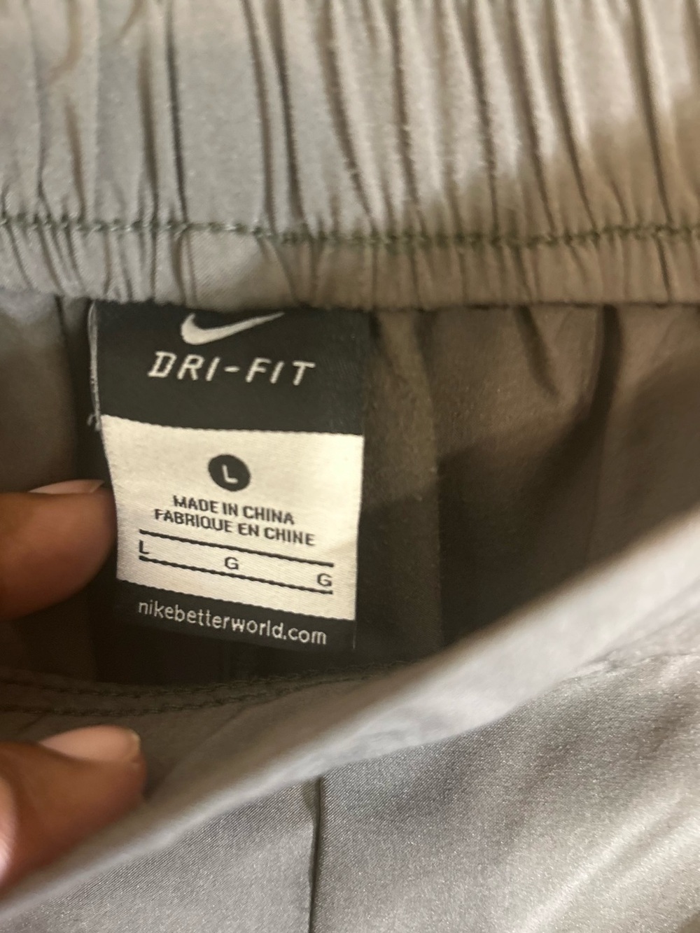 Nike Olive-Taupe Dri-FIT Lightweight Nylon Pants w Side Zipped Pocket | Size L - Picture 8 of 11